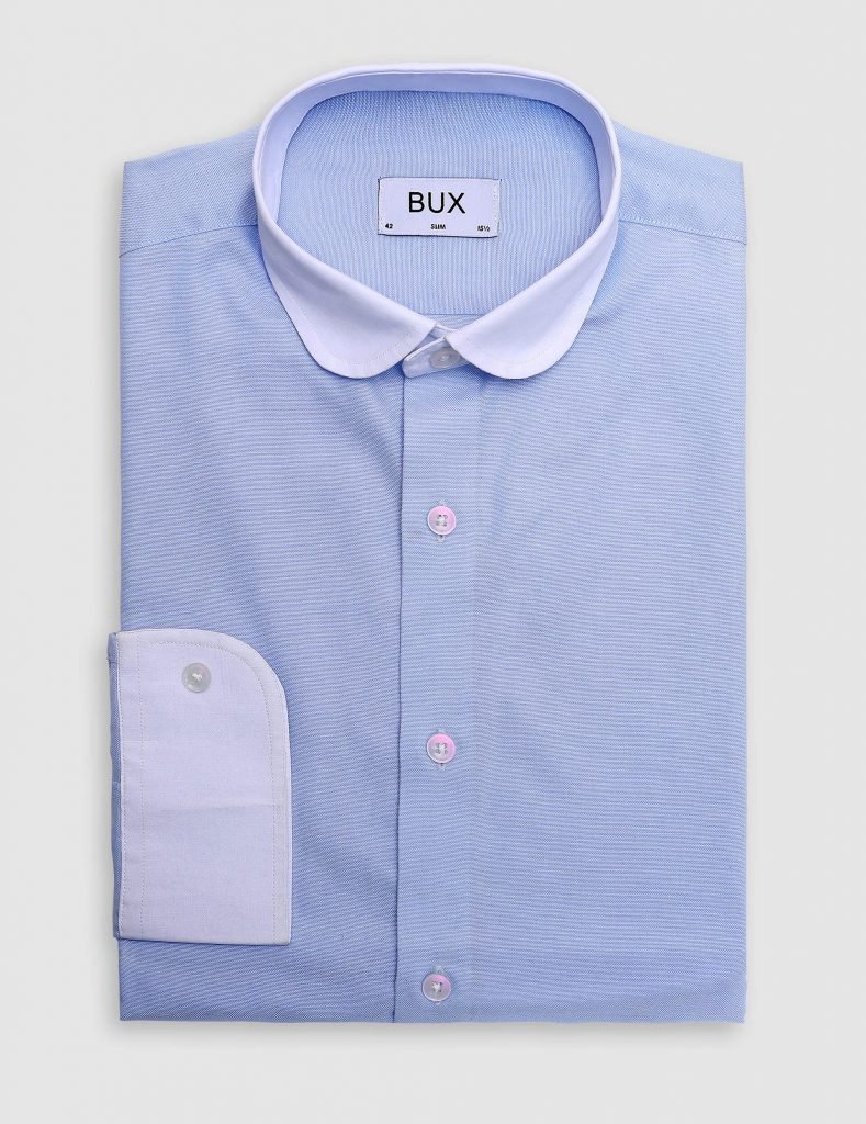 Light Blue Cotton Shirt White Club Collar Buxstyle