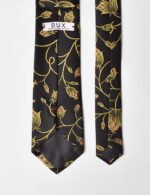 Golden Floral Silk Tie-Black - Image 3