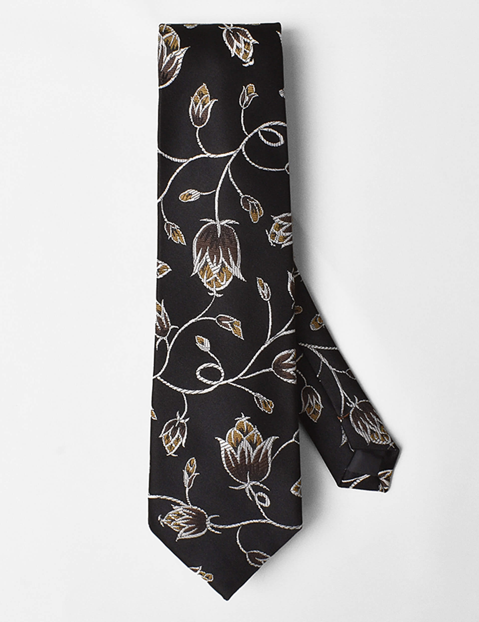 Gray Floral Silk Tie-Black