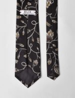 Gray Floral Silk Tie-Black - Image 3