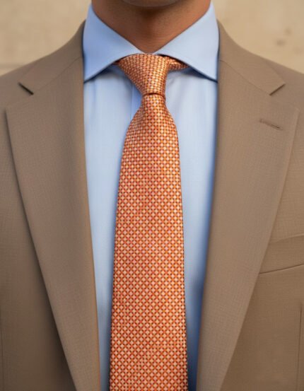 Buy the best men’s tie online – Coral Orange Geometric Silk Tie by BuxStyle