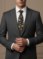 Elegant floral silk wedding tie in black – designer menswear by BuxStyle USA