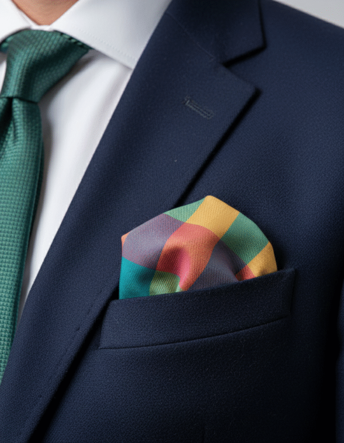 Multicolor check pocket square for men – wool viscose blend accessory ideal for modern formal and casual outfits.