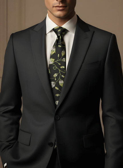 Luxury gray floral silk wedding tie for men by BuxStyle