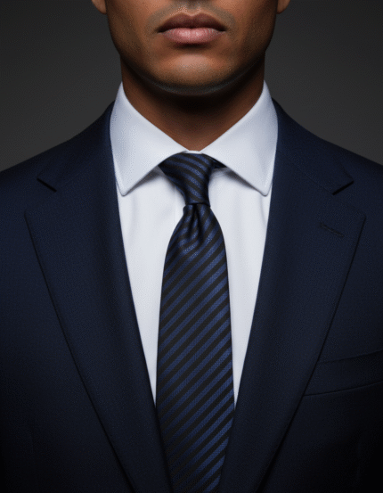 Navy striped tie for men – classic silk necktie perfect for business wear, weddings, and formal occasions in the USA.