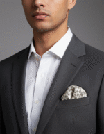 Salome white pocket square for men – handmade 100% cotton handkerchief with elegant leaf print, ideal for formal or casual outfits in the USA.