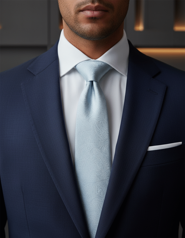 Silver floral silk tie for men – handmade 100% silk necktie ideal for business meetings, weddings, and formal outfits in the USA.