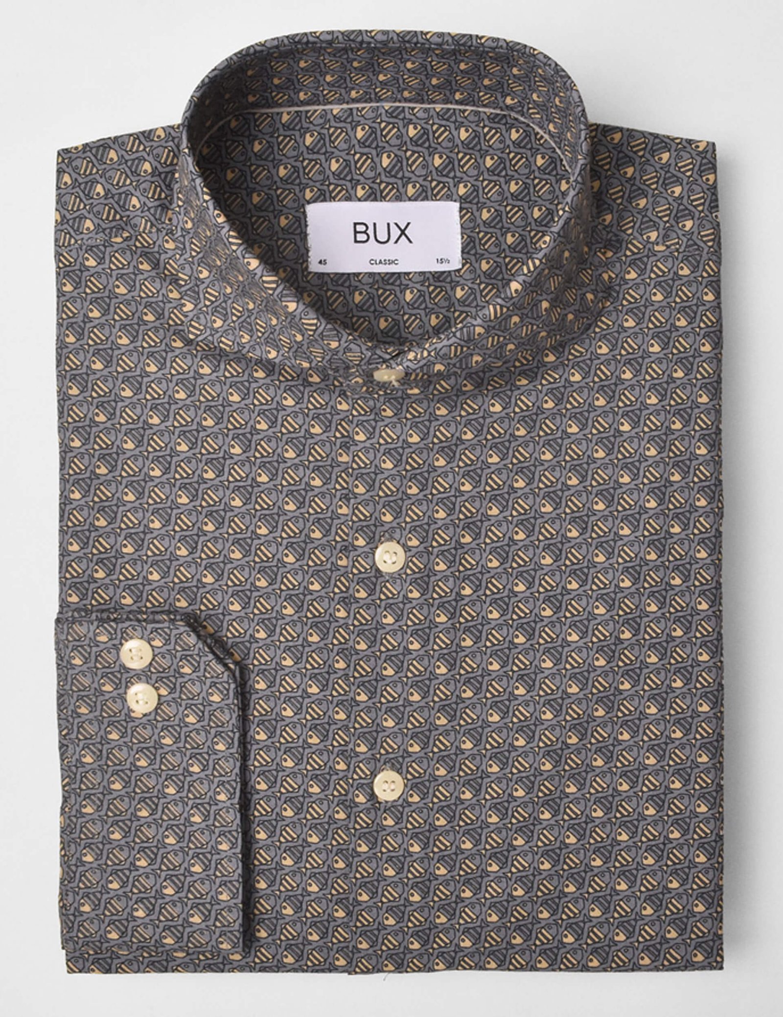 Grey Fish Print Shirt - Buxstyle