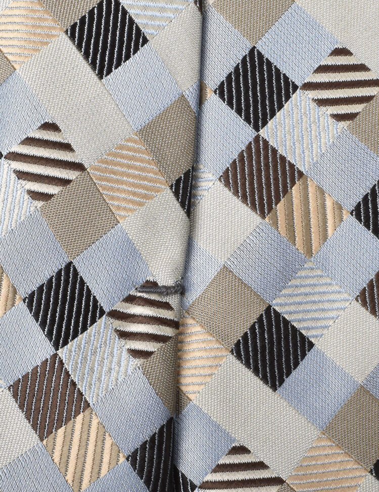 Grey Geometric Multi Rectangle Silk Tie - Image 2