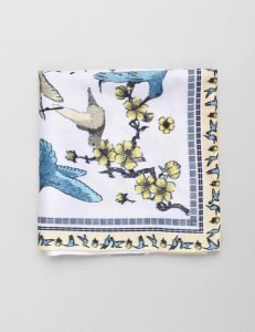 Hummingbird Print Silk Pocket Square