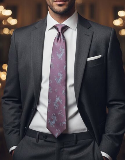 best men’s wedding tie, luxury silk tie, purple paisley tie