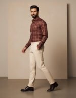 Classic-fit burgundy check shirt by BuxStyle.