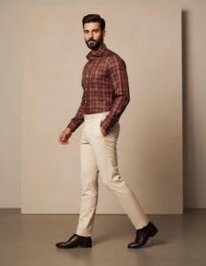 Classic-fit burgundy check shirt by BuxStyle.