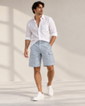 Men’s Blue Striped Cargo Shorts front view with utility pockets BuxStyle
