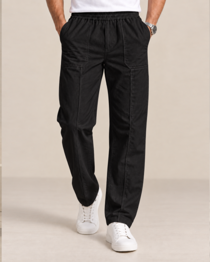Men's Black Linen Utility Trousers front view