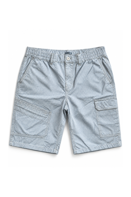 Male model wearing Men’s Blue Striped Cargo Shorts