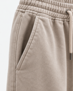 Close-up of heavyweight 400 GSM 100% cotton fabric with stone acid wash finish
