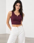 Burgundy Notch Necka Crop Tank Top – Front