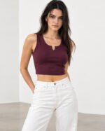 Burgundy Notch Necka Crop Tank Top – Front