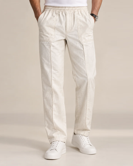 Men's Ecru Linen Utility Trousers front view